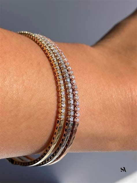 Halfway Flexible Bangle Bracelet Diamond Bangle Diamond Etsy