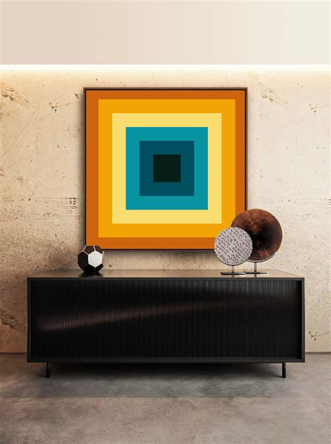 Quadro Abstrato Geom Trico Amarelo Azul Canvas Moldura X