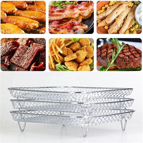 Household 8 Inch Air Fryer Rack Square Three Stackable Racks Stainless Steel Multi Layer