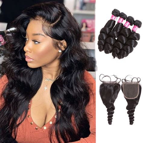 Kbeth Deep Loose Wave Bundles With Lace Closure 100 Raw Unprocessed