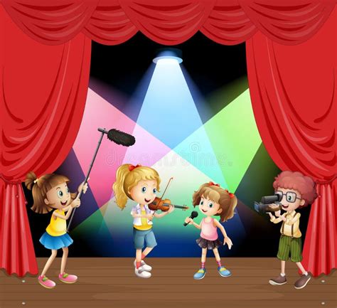 Kids Performaning Music On Stage Stock Vector Illustration Of