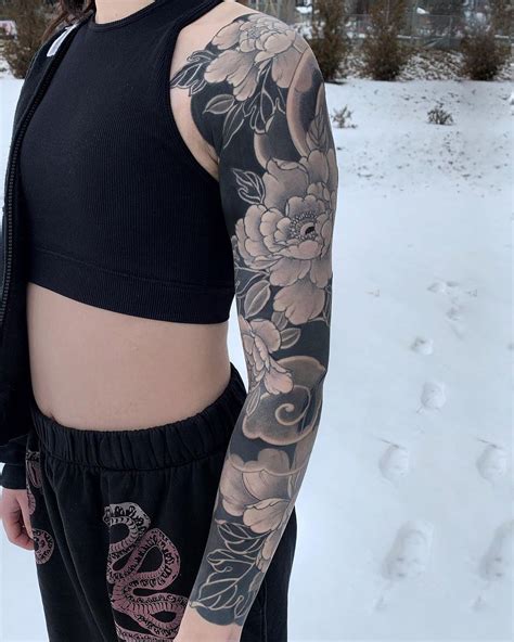 ️fabi Hiromi ️ On Instagram Full Sleeve Completed Peonies And Snow 🖤