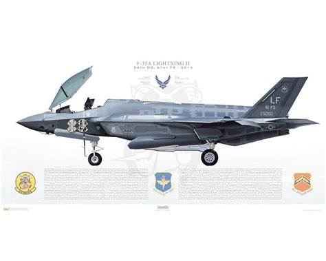 Aircraft Profile Print Of F 35a Lightning Ii 56th Og 61st Fs Lf12 5050 2014 Profile Print