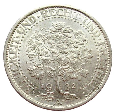 Germany Weimar Republic 5 Reichsmark 1932 A Eichbaum A Berlin