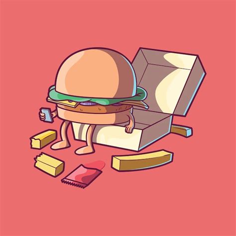 Premium Vector A Hamburger Character Seated On A Fast Food Box Vector