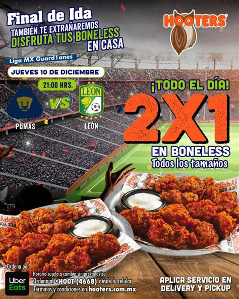 Promoción Hooters Final Liga Mx 2x1 En Boneless En Delivery Y Pickup