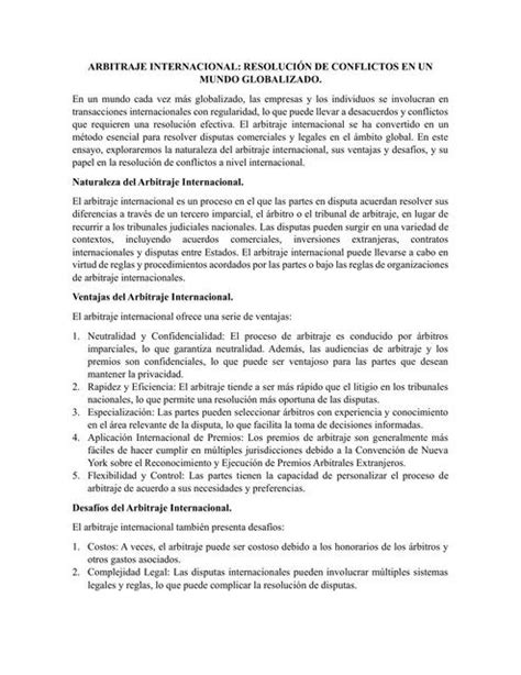 Arbitraje internacional Resolución de conflictos en un mundo