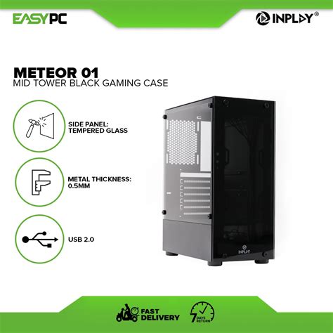 Inplay Meteor 01 Mid Tower Gaming Case Black Tempered Glass Cheapest Gaming Case Best For