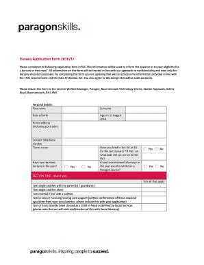 Fillable Online Paragonskills Co Learner Bursary Application Form