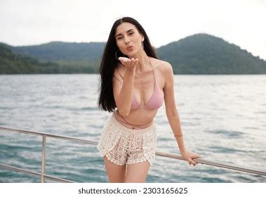 Sexy Woman Bikini Kissing Pose Someone Stock Photo Shutterstock