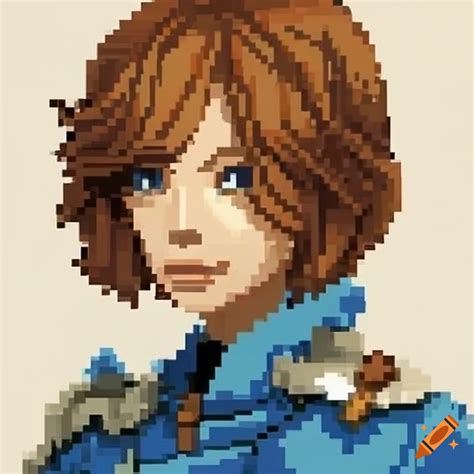 Pixel Art Portrait Of A Determined Japanese Rpg Hero With Blue Or Brown