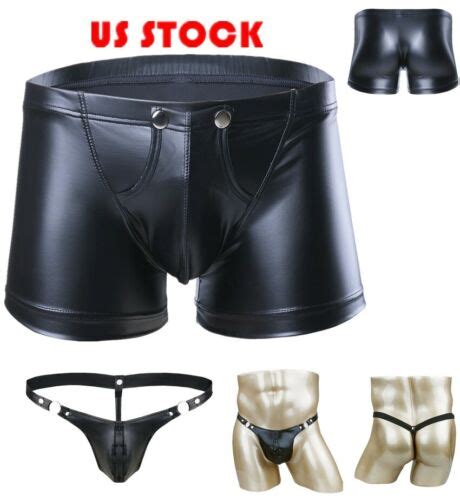 US Men S Faux Leather Boxer Briefs Wetlook G String Jock Strap Bikini