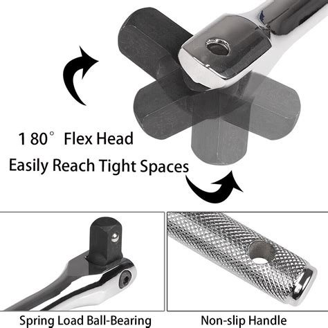 Inch Drive Cr V Steel Breaker Bar Length Swivel Head For Socket