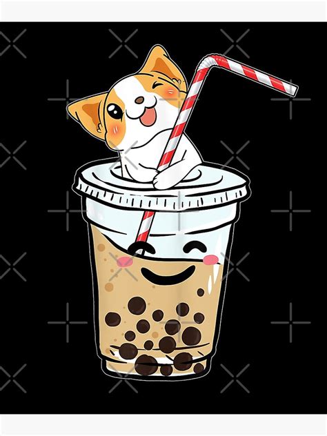 Cat Boba Tea Bubble Tea Kawaii Anime Japanese Neko Girl Teen Poster