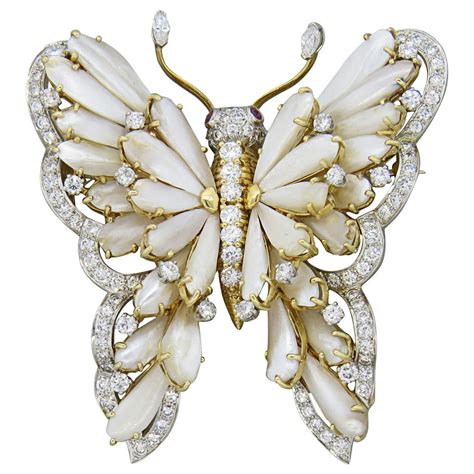 Impressive Mississippi Pearl Ruby Diamond Gold Butterfly Brooch At 1stdibs