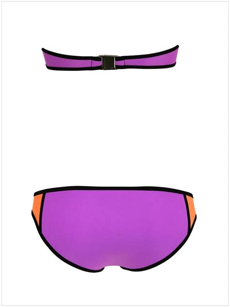 Sexy Color Block Swimsuit Strapless Front Zipper Bikini Please Contact