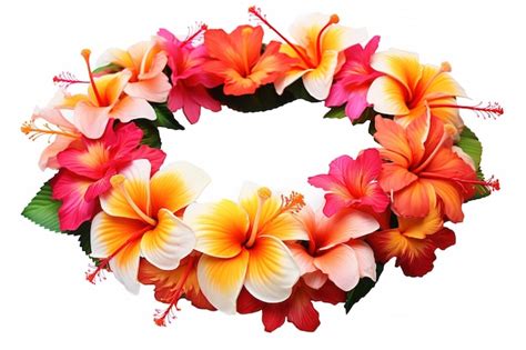 Premium Photo Vibrant Tropical Flower Lei Adorning A White Background