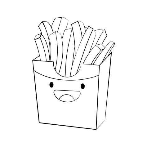 Outline Style Cute French Fries Vector Icon Isolated On White