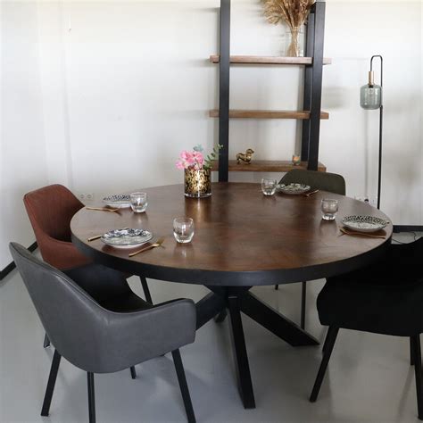 Eettafel Rond Mangohout Visgraat X Cm Avelyn Bruin Aq Living