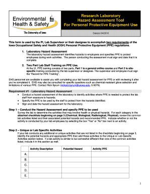 Fillable Online Ehs Research Uiowa Hazard Assessment Tool Fax Email