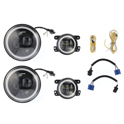 Halo Led Headlights Fog Lights In Combo Kit White Yellow Dual Color