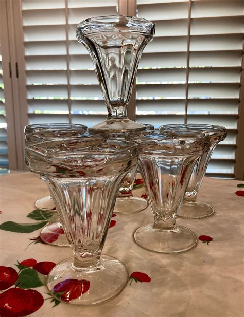 Vintage Soda Fountain Ice Cream Sundae Glasses Set 7 5 Retro Ice Cream