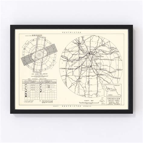 Vintage Map of the Grandview Municipal airport Vicinity, 1952 by Ted's