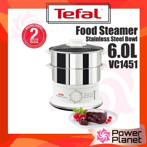 Tefal 6L Food Steamer VC1451 2 Layer Stainless Steel Bowl 6 0L