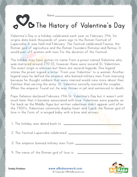 The History Of Valentine S Day Worksheet