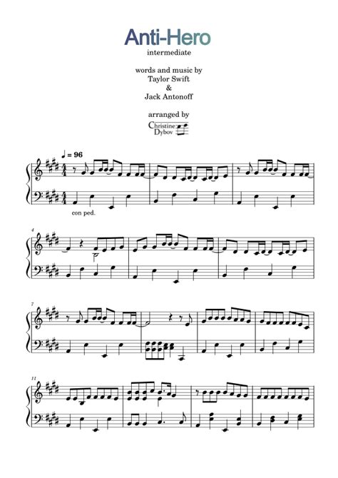 Anti Hero Arr Christine Dybov By Taylor Swift Sheet Music For Piano Solo At Sheet Music Direct