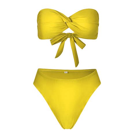 Sexy Pcs Pure Bikini Set Padded Women Ruffled Split Swimsuit Yellow