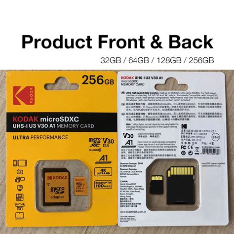 KODAK Red MicroSD Card 32GB-256GB, Class 10 U3, 4K High-Speed TF Memory ...