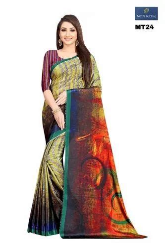 Moti Textiles Party Wear Surat Crepe Silk Digital Print Saree 6 3 M