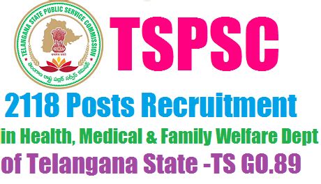 TSPSC 2118 Posts Recruitment In Health And Medical Dept Of Telangana