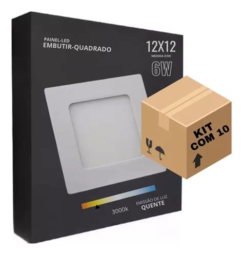 Kit10 Painel Plafon Led6w Branco Quente Quadr Embutir 12x12 Frete grátis