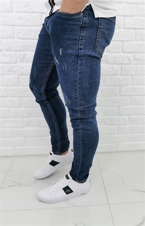 Jeansy Meskie Slim Fit Denim Z Oryginalnymi Przetarciami Sklep