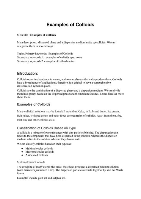 Solution Chemistry Examples Of Colloids Studypool