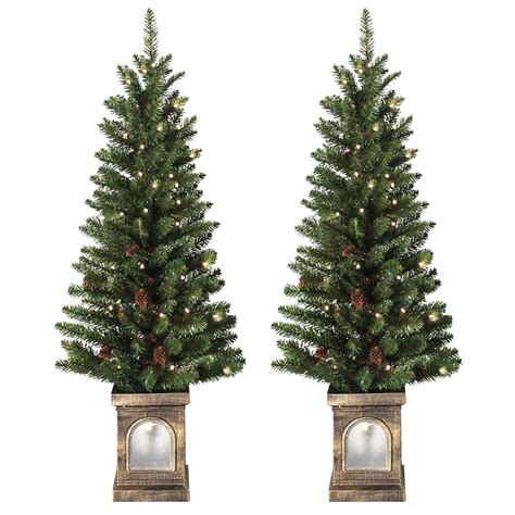 Battery Operated Set Of 2 Pre Lit 4ft 120cm Green Christmas Xmas