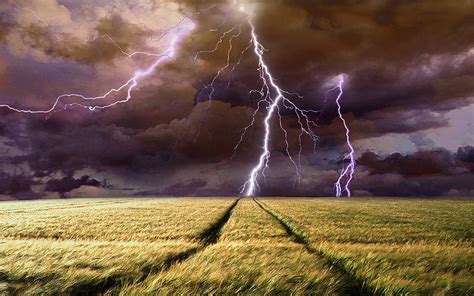 Storm Over Fields Lightning Splendor Nature Storm Landscape Hd