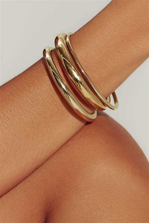 Large Wide 18K Gold Cuff Bracelet Naked Wardrobe In 2024 Gold