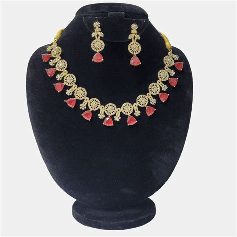 Brass Golden Red Stone Imitation Necklace Lexus Jewellery