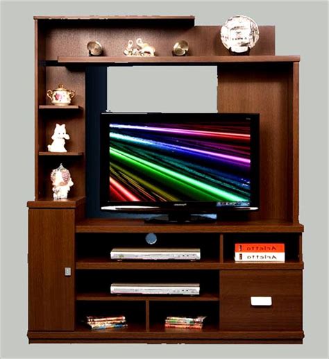 Wooden Lcd Unit Design With Multiple Shelves Gharexpert