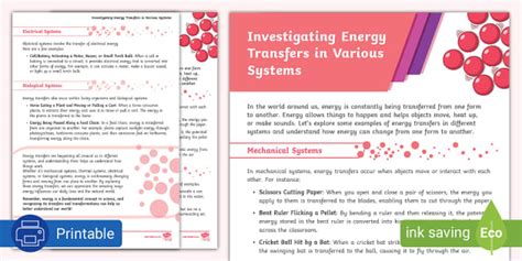 Investigating Energy Transfers In Various Systems Twinkl