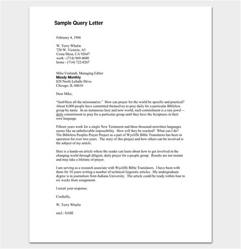 Query Letter Template 7 Formats Samples And Examples