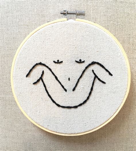 Framed Handmade Embroidery Hoop Female Body Art Feminist Empowerment Nude Breasts Outline