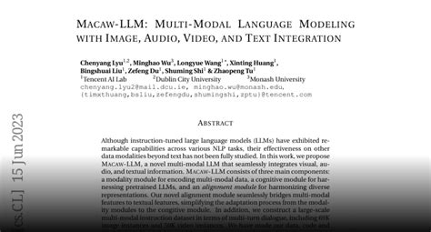 Paper Page Macaw Llm Multi Modal Language Modeling With Image Audio