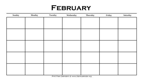 Printable February Calendars – Blank Calendar