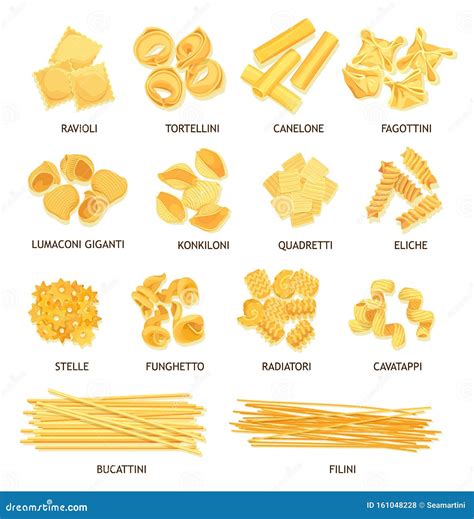 Italian Pasta Spaghetti Fusilli And Macaroni Stock Vector