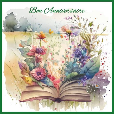 Carte Anniversaire Livre Fleuri Dans Champ De Fleurs Reproduction D