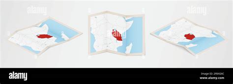 Folded Map Of Tanzania In Three Different Versions Vector Map Of